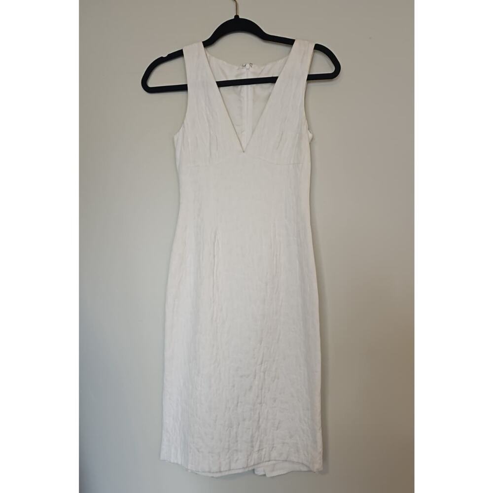 Michael Kors White Cotton Blend Jacquard V-Neck Sheath Midi Dress - Picture 3 of 4